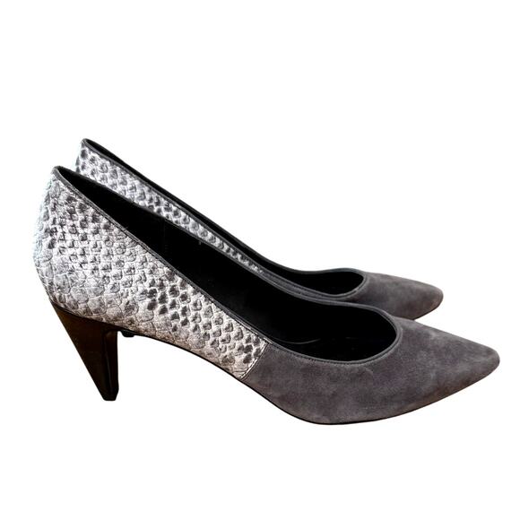 Revolve x LOGO 10 Vintage y2k Suede and Snakeskin Leather Pumps Cone Heel Gray - Picture 1 of 6
